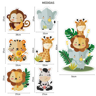 Set de Figuras de Animales Bebé Safari en Coroplast para Decoración Infantil y Fiestas de Safarí